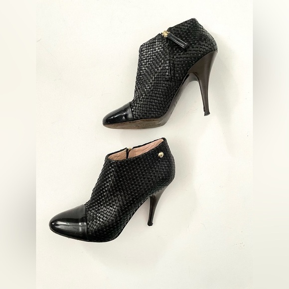 Giuseppe Zanotti Woven Leather Patent Toe Cap Stiletto booties 36 6 black - Picture 4 of 16